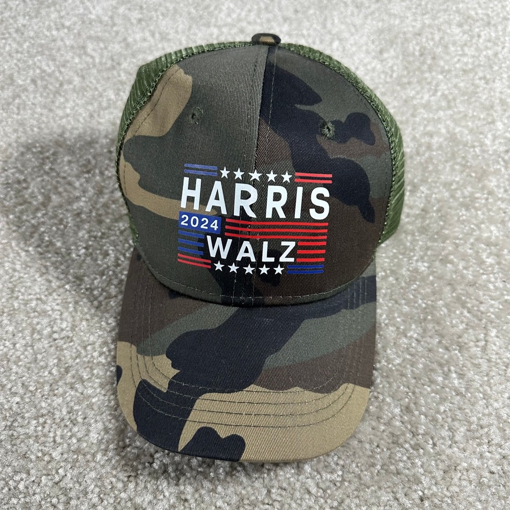 Harris Walz 2024 Camo Trucker Hat Adjustable Snapback Campaign Cap Mesh Back